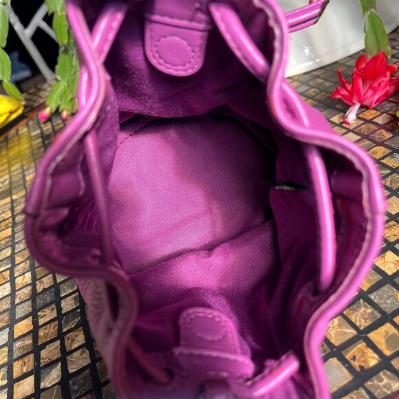 Coach Drawstring Pink Pouch Wristlet Pebbled Leather Bucket Bag Flowers - Picture 4 of 10